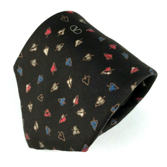 Valentino 834 Black Silk Tie Leaves Fall Theme Slim Classic 3" Necktie Italy - Picture 2 of 7